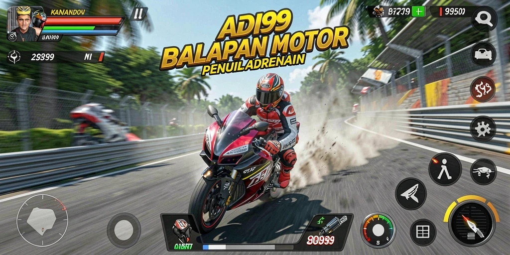 Gambaran gameplay balap motor yang mendebarkan di ADI99.