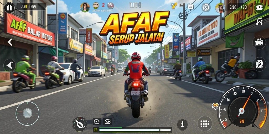Gameplay AFAF yang menegangkan dengan balapan motor cepat.