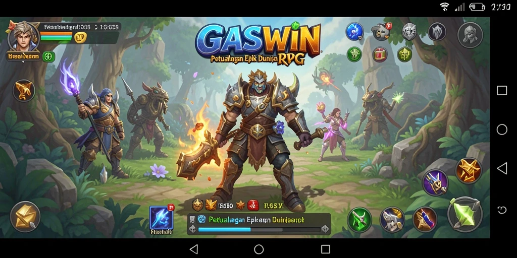 Screenshot menunjukkan pertarungan epik dalam <strong>GASWIN</strong> dengan karakter beraksi.