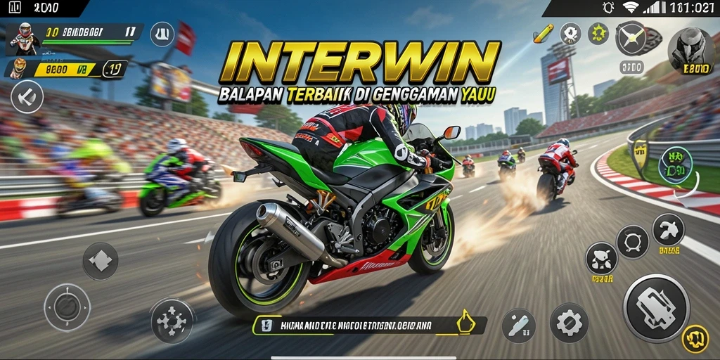 Tampilan gameplay INTERWIN yang mendebarkan saat balapan motor.