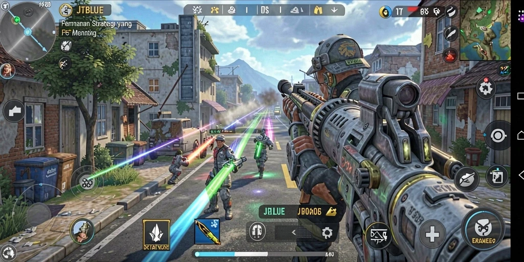 Screenshot JTBLUE menampilkan aksi gameplay strategi yang intens.
