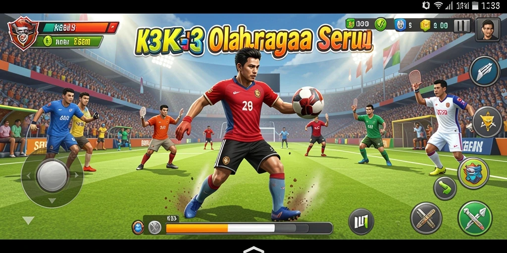 Screenshot K3K3 menampilkan aksi seru dalam permainan olahraga.