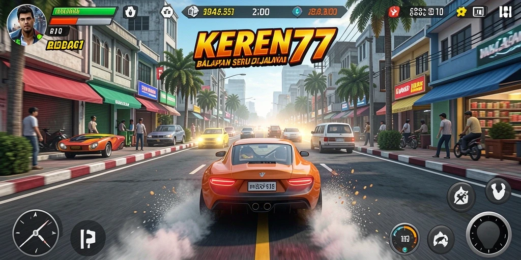 Tampilan gameplay seru saat balapan di KEREN77.