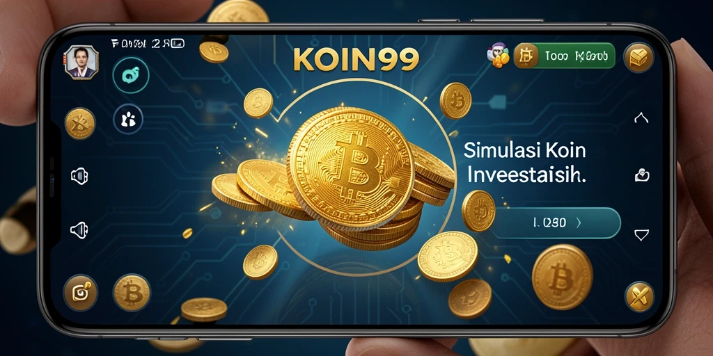 Tampilan gameplay KOIN99 dengan simulasi pasar investasi yang dinamis.