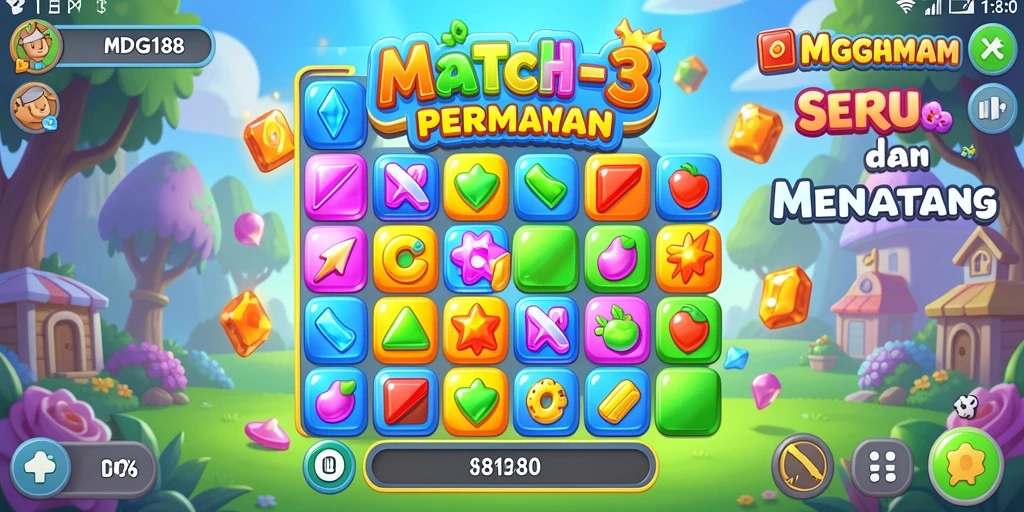 Screenshot dari gameplay MDG188 dengan kombinasi warna-warna cerah.