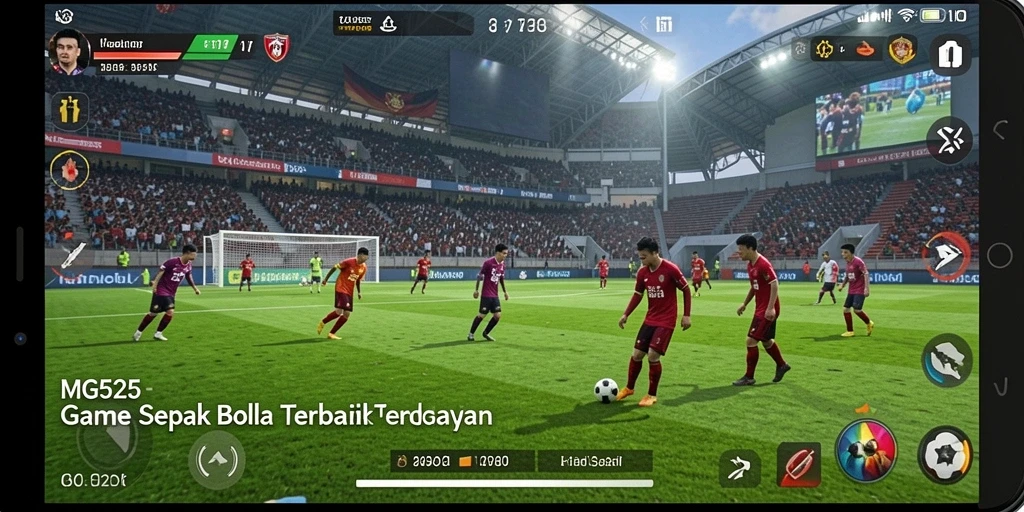 Screenshot gameplay MG525 yang menampilkan aksi sepak bola yang mendebarkan.