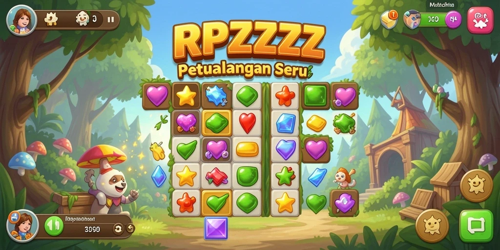 Screenshot utama RPZZZ menunjukkan gameplay Match-3 yang seru dan penuh warna.