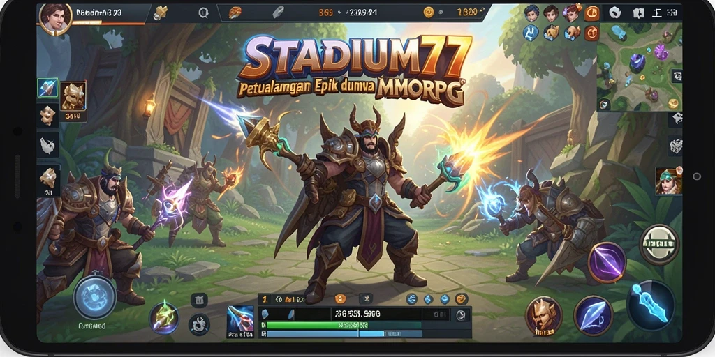 Gameplay STADIUM77 menampilkan pertarungan epik dalam dunia fantasi.