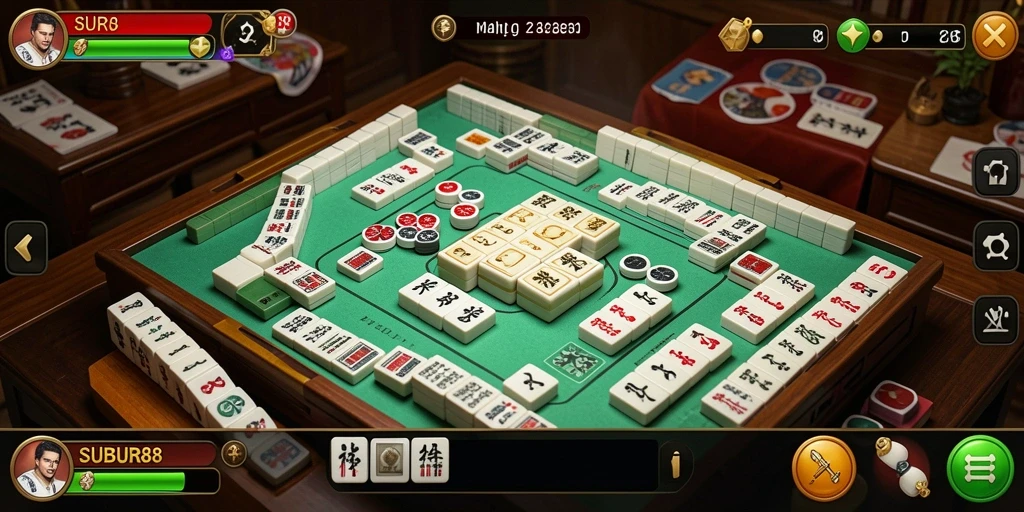 Tampilan gameplay Mahjong yang mendebarkan di SUBUR88.