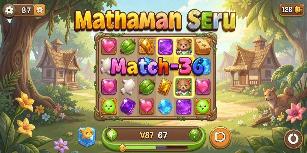 Screenshot V87 menampilkan gameplay seru dan menarik dari permainan Match-3.